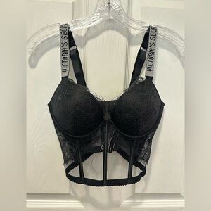 Very Sexy Black Lace Shine Strap Corset Bra Top